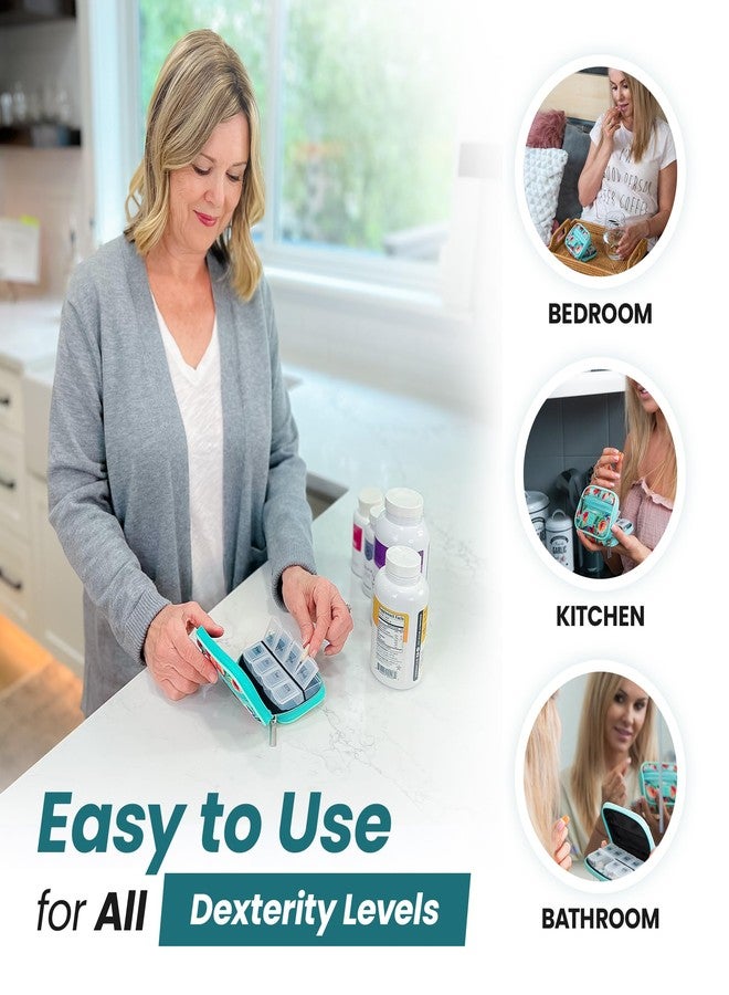 Made Easy Kit Pill Case for Everyday and Travel - 7-Day Weekly Medicine Supplement Vitamin Organizer Sorter Tracker - Neoprene Bag with Pockets - Compact Portable 8 Compartments (Teal) - Image 2